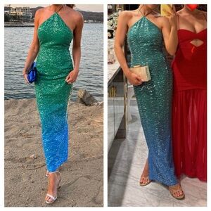 Glamorous Teal and Blue Sequin Maxi Dress